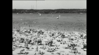 Link to Video | Paul Karl Lieberenz, summer, crowd, Lido, leisure, Germany, recreation, 1950, lake, 1950s, Großer Wannsee, beach, daytime, 1959, West Berlin, bathing site, Berlin, West Germany, Badegast