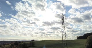 Link to Video | landscape, Saarland, cumulus, rural area, Germany, overhead power line, woodland, aerial shot, hill, transmission tower