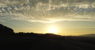 Link to Video | landscape, Saarland, cumulus, rural area, Germany, overhead power line, woodland, aerial shot, hill, transmission tower