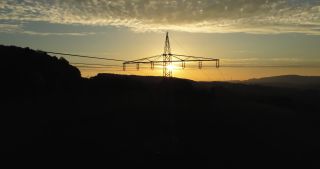 Link to Video | landscape, Saarland, cumulus, rural area, Germany, overhead power line, woodland, aerial shot, hill, transmission tower
