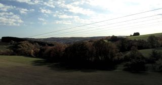 Link to Video | landscape, Saarland, cumulus, rural area, Germany, overhead power line, woodland, aerial shot, hill, transmission tower