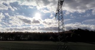 Link to Video | landscape, Saarland, cumulus, rural area, Germany, overhead power line, woodland, aerial shot, hill, transmission tower