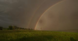 Link to Video | rainbow, landscape, 2021, Saarland, spring, rural area, Germany, field, 4K resolution, Poaceae, 2021, St. Wendel, meadow, rain, wind, storm