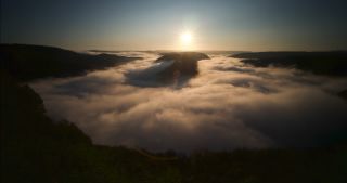 Link to Video | Saarland, Saar, Orscholz, Germany, time-lapse photography, sunrise, 4K resolution, fog, valley, Saarschleife, Mettlach, Merzig-Wadern