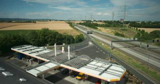 Link to Video | Hesse, Germany, time-lapse photography, field, power cable, filling station, 4K resolution, traffic, controlled-access highway, 2022, cloud, transmission tower