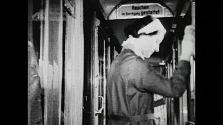 Link to Video | passenger train, Germany, 1936, train ride, Third Reich, black and white, train