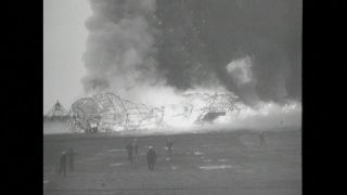 Link to Video | burning, airship, historical event, New Jersey, air transport, 1937, zeppelin, LZ 129 Hindenburg, May 6, United States of America, Hindenburg disaster, aerospace industry, disaster, misfortune, black and white, Lakehurst
