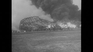 Link to Video | burning, airship, historical event, New Jersey, air transport, 1937, zeppelin, LZ 129 Hindenburg, May 6, United States of America, Hindenburg disaster, aerospace industry, disaster, misfortune, black and white, Lakehurst