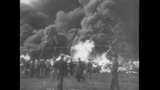 Link to Video | burning, airship, historical event, New Jersey, air transport, 1937, zeppelin, LZ 129 Hindenburg, May 6, United States of America, Hindenburg disaster, aerospace industry, disaster, misfortune, black and white, Lakehurst