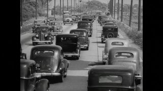 Link to Video | New York, motor car, private transport, 1939, United States of America, road transport, antique car, black and white