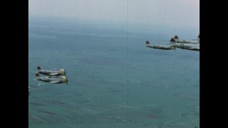 Link to Video | airplane with propellers, United States Air Force, Full High Definition, airplane, color, Air-to-air photography, World War II, 1945, daytime