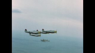 Link to Video | airplane with propellers, United States Air Force, Full High Definition, airplane, color, Air-to-air photography, World War II, 1945, daytime