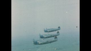 Link to Video | airplane with propellers, United States Air Force, Full High Definition, airplane, color, Air-to-air photography, World War II, 1945, daytime