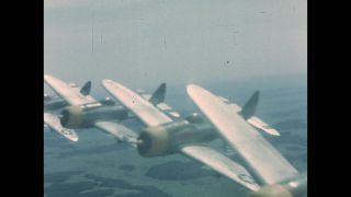 Link to Video | airplane with propellers, United States Air Force, Full High Definition, airplane, color, Air-to-air photography, World War II, 1945, daytime