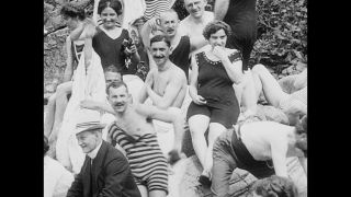 Link to Video | fun, summer, sea, leisure, swimsuit, one-piece swimsuit, liquid water, lifestyle, Sweden, 1910s, beach, swimming, black and white, joy