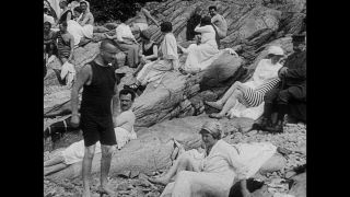 Link to Video | fun, summer, sea, leisure, swimsuit, one-piece swimsuit, liquid water, lifestyle, Sweden, 1910s, beach, swimming, black and white, joy