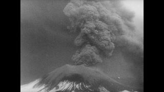 Link to Video | volcanic ash, smoke, natural phenomenon, Italy, Mount Vesuvius, 1944, volcanic eruption, black and white