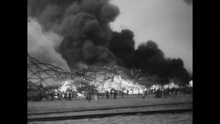 Link to Video | burning, airship, historical event, New Jersey, air transport, 1937, zeppelin, LZ 129 Hindenburg, May 6, United States of America, Hindenburg disaster, aerospace industry, disaster, misfortune, black and white, Lakehurst