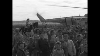 Link to Video | United States Air Force, Spain, helicopter, 1958, Sikorsky S-55, black and white