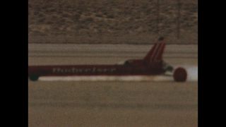 Link to Video | speed of sound, record, speed record, color, Stan Barrett, 1979, speed, rocket car, color motion picture film, Budweiser Rocket, California