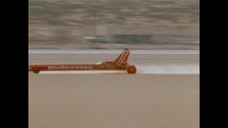 Link to Video | speed of sound, record, speed record, color, Stan Barrett, 1979, speed, rocket car, color motion picture film, Budweiser Rocket, California