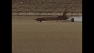 Link to Video | speed of sound, record, speed record, color, Stan Barrett, 1979, speed, rocket car, color motion picture film, Budweiser Rocket, California