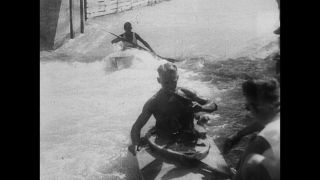 Link to Video | Isar, Rafts on river Isar, 1931, black-and-white photographic film, river, Bavaria