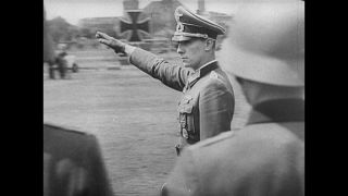 Link to Video | right-wing extremist, 20 July plot, military uniform, Line-up, Wehrmacht, Iron Cross, private, Knight's Cross of the Iron Cross, military officer, sound on tape, far-right, World War II, soldier, Third Reich, 1944, Otto Ernst Remer, Berlin, Nazi Germany, black and white, oration