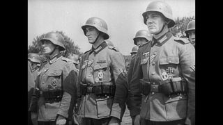 Link to Video | right-wing extremist, 20 July plot, military uniform, Line-up, Wehrmacht, Iron Cross, private, Knight's Cross of the Iron Cross, military officer, sound on tape, far-right, World War II, soldier, Third Reich, 1944, Otto Ernst Remer, Berlin, Nazi Germany, black and white, oration