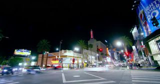 Link to Video | photography, private transport, megacity, road junction, time-lapse photography, metropolis, color, 4K resolution, 2018, intersection, United States of America, Hollywood, night, Los Angeles, traffic light, California