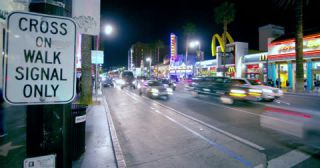 Link to Video | photography, private transport, megacity, road junction, time-lapse photography, metropolis, color, 4K resolution, 2018, intersection, United States of America, Hollywood, night, Los Angeles, traffic light, California