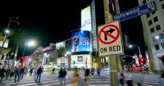 Link to Video | photography, private transport, megacity, road junction, time-lapse photography, metropolis, color, 4K resolution, 2018, intersection, United States of America, Hollywood, night, Los Angeles, traffic light, California