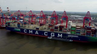 Link to Video | Hamburg, ship, cargo shipping, big city, logistics, Germany, business activity, color, 4K resolution, port, Europe, Northern Germany, aerial shot, 2024, day, freight transport, Hanseatic city, transport