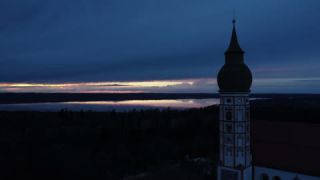 Link to Video | Upper Bavaria, February, winter, Germany, color, 4K resolution, Ammersee, Europe, aerial shot, 2024, evening, blue hour, Bavaria