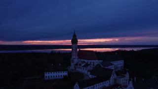 Link to Video | Upper Bavaria, February, winter, Germany, color, 4K resolution, Ammersee, Europe, aerial shot, 2024, evening, blue hour, Bavaria