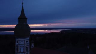 Link to Video | Upper Bavaria, February, winter, Germany, color, 4K resolution, Ammersee, Europe, aerial shot, 2024, evening, blue hour, Bavaria