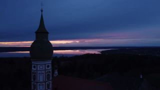 Link to Video | Upper Bavaria, February, winter, Germany, color, 4K resolution, Ammersee, Europe, aerial shot, 2024, evening, blue hour, Bavaria