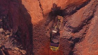 Link to Video | Geology, Rhineland-Palatinate, stone quarry, Taben-Rodt, excavator, Germany, manufacturing, quarry, mining and quarrying, mining company, mineral extraction, mining operations, dump truck, aerial shot, nonmetallic minerals industry, commercial vehicle, loading, industrial sector, mine, Trier-Saarburg