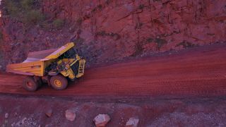 Link to Video | Geology, Rhineland-Palatinate, stone quarry, Taben-Rodt, Germany, manufacturing, quarry, mining and quarrying, mining company, mineral extraction, mining operations, dump truck, aerial shot, nonmetallic minerals industry, commercial vehicle, industrial sector, mine, Trier-Saarburg