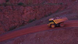 Link to Video | Geology, Rhineland-Palatinate, stone quarry, Taben-Rodt, Germany, manufacturing, quarry, mining and quarrying, mining company, mineral extraction, mining operations, dump truck, aerial shot, nonmetallic minerals industry, commercial vehicle, industrial sector, mine, Trier-Saarburg
