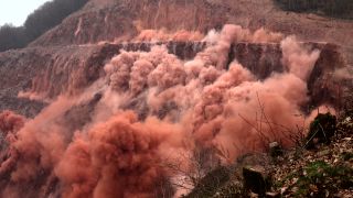 Link to Video | Geology, mineral dust, Rhineland-Palatinate, stone quarry, building implosion, Taben-Rodt, Germany, manufacturing, quarry, mining and quarrying, mining company, mineral extraction, mining operations, nonmetallic minerals industry, detonation, industrial sector, mine, Trier-Saarburg