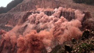Link to Video | Geology, mineral dust, Rhineland-Palatinate, stone quarry, building implosion, Taben-Rodt, Germany, manufacturing, quarry, mining and quarrying, mining company, mineral extraction, mining operations, nonmetallic minerals industry, detonation, industrial sector, mine, Trier-Saarburg