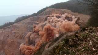 Link to Video | Geology, mineral dust, Rhineland-Palatinate, stone quarry, building implosion, Taben-Rodt, Germany, manufacturing, quarry, mining and quarrying, mining company, mineral extraction, mining operations, nonmetallic minerals industry, detonation, industrial sector, mine, Trier-Saarburg