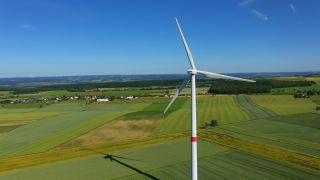 Link to Video | Büschdorf, landscape, machine, Saarland, renewable energy, turbine, electric generator, energy source, power station, electric power source, Germany, wind farm, wind turbine generator system, wind power, aerial shot, wind turbine, wind energy, sky