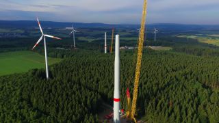 Link to Video | Büschdorf, landscape, machine, Saarland, renewable energy, turbine, electric generator, energy source, power station, electric power source, Germany, wind farm, wind turbine generator system, wind power, aerial shot, wind turbine, wind energy, sky