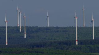 Link to Video | Büschdorf, landscape, machine, Saarland, renewable energy, turbine, electric generator, energy source, power station, electric power source, Germany, wind farm, wind turbine generator system, wind power, aerial shot, wind turbine, wind energy, sky