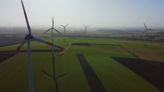 Link to Video | Büschdorf, landscape, machine, Saarland, renewable energy, turbine, electric generator, energy source, power station, electric power source, Germany, wind farm, wind turbine generator system, wind power, aerial shot, wind turbine, wind energy, sky
