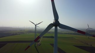Link to Video | Büschdorf, landscape, machine, Saarland, renewable energy, turbine, electric generator, energy source, power station, electric power source, Germany, wind farm, wind turbine generator system, wind power, aerial shot, wind turbine, wind energy, sky