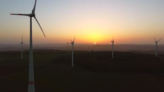 Link to Video | Büschdorf, landscape, machine, Saarland, renewable energy, turbine, electric generator, energy source, power station, electric power source, Germany, wind farm, wind turbine generator system, wind power, aerial shot, wind turbine, wind energy, sky