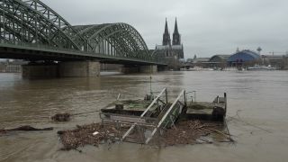 Link to Video | national waterways in Germany, North Rhine-Westphalia, waterway, Germany, Western Europe, Central Europe, high tide, Cologne, river, Europe, main stream, Rhine, natural disaster, flood